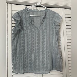 SHEIN Blue/Silver Ruffled Cap Sleeve Blouse